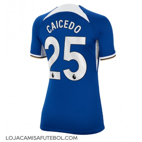 Camisa de Futebol Chelsea Moises Caicedo #25 Equipamento Principal Mulheres 2023-24 Manga Curta
